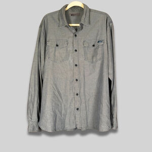 REI Collared Shirt Button-Up Herringbone Tencel Lightweight Long Sleeve Gray M L